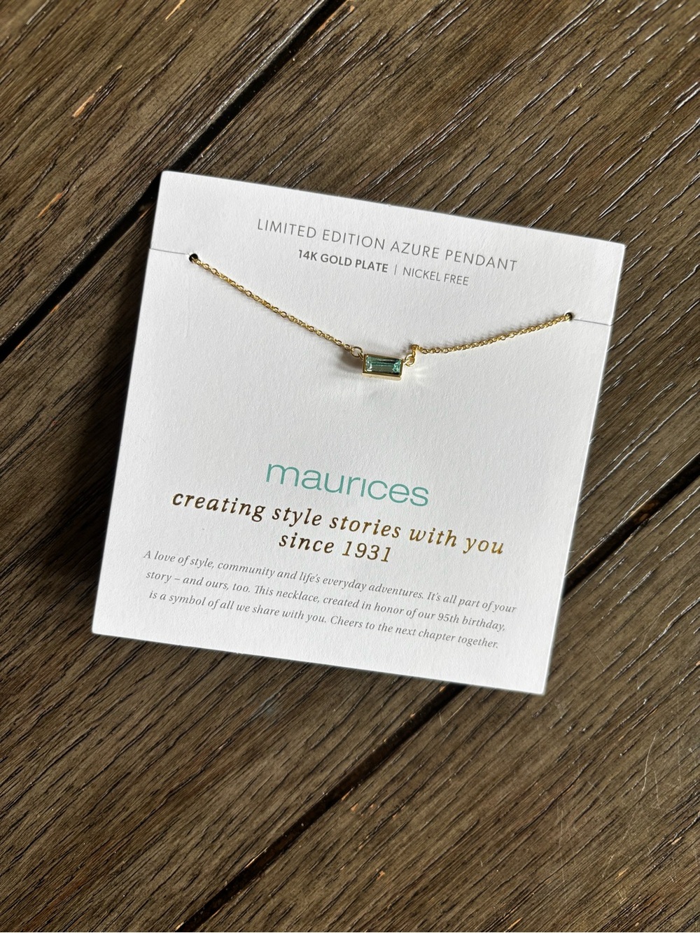 Maurices Gold Necklace with Aqua Blue Rectangular Stone